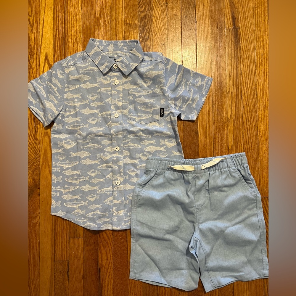Eddie Bauer Linen blend Fish Print 2-pc set NWOT